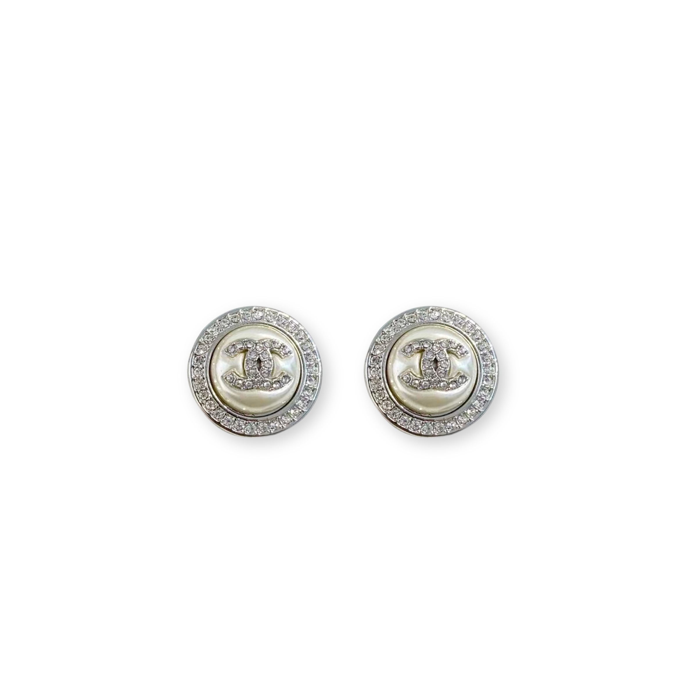 CHANEL CC PEARL CRYSTAL ROUND STUD EARRINGS 300147